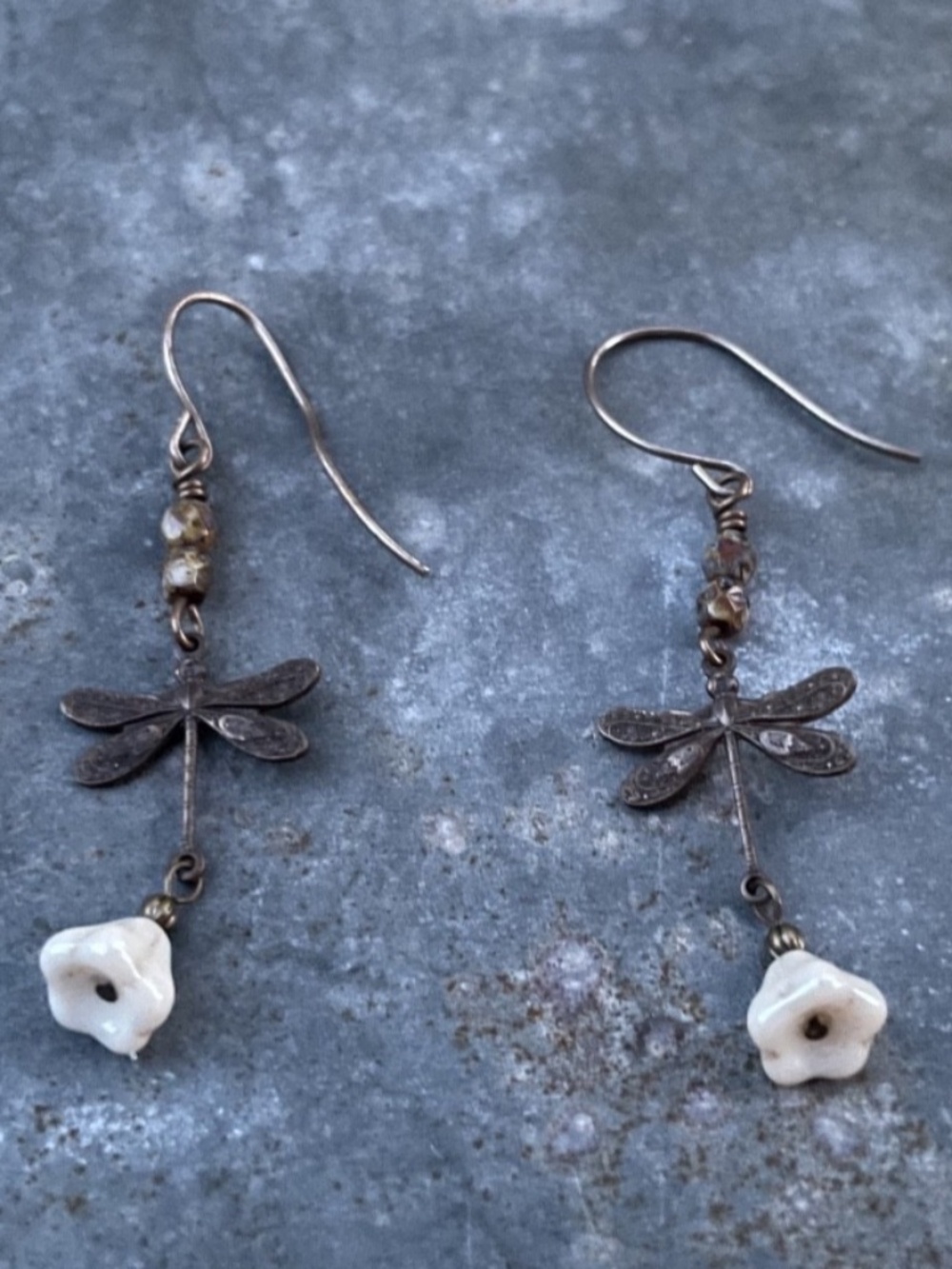 Sterling & Bronze Artisan Dragonfly Earrings